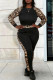 Black Casual Print Patchwork O Neck Long Sleeve Two Pieces