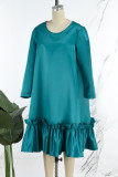 Malachite Green Casual Solid Patchwork O Neck A Line Dresses