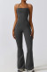 Grey Sportswear Solid Patchwork Halter Boot Cut Jumpsuits