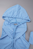 Blue Street Solid Bandage Patchwork Hooded Collar Long Sleeve Two Pieces