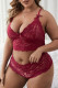Burgundy Sexy Solid See-through Backless Spaghetti Strap Plus Size Underwear Set