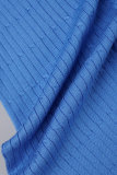 Blue Elegant Solid Patchwork Slit Regular High Waist Pencil Solid Color Bottoms