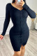 Black Elegant Solid Patchwork V Neck Sheath Dresses