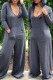 Grey Casual Print Letter V Neck Jumpsuits