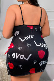 White Sexy Living Print Slit Spaghetti Strap Plus Size Sleepwear
