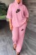Pink Casual Print Letter Hooded Collar Three Quarter Two Pieces