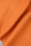 Orange Elegant Solid Patchwork Slit Regular High Waist Pencil Solid Color Bottoms