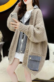 Black Casual Color Block Patchwork Pocket Buttons Cardigan Collar Outerwear