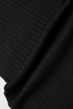 Black Elegant Solid Patchwork Slit Regular High Waist Pencil Solid Color Bottoms