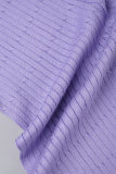 Purple Elegant Solid Patchwork Slit Regular High Waist Pencil Solid Color Bottoms