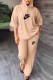 Khaki Casual Print Letter Hooded Collar Three Quarter Two Pieces