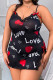 Black Sexy Living Print Slit Spaghetti Strap Plus Size Sleepwear
