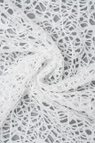 White Sexy Solid Ripped Patchwork Hooded Collar Tops