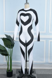 Black Sweet Print Patchwork Zipper Half A Turtleneck Skinny Jumpsuits