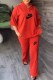Red Casual Print Letter Hooded Collar Three Quarter Two Pieces