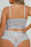 Burgundy Sexy Solid See-through Backless Spaghetti Strap Plus Size Underwear Set