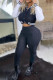 Black Casual Color Block Patchwork Buckle O Neck Long Sleeve Two Pieces