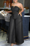 Black Casual Solid Patchwork Strapless Sleeveless Two Pieces