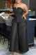 Black Casual Solid Patchwork Strapless Sleeveless Two Pieces