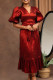 Burgundy Elegant Solid Bandage Patchwork V Neck Long Dress Dresses