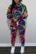 Blue Yellow Casual Print Basic Hooded Collar Long Sleeve Two Pieces