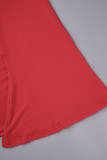 Red Elegant Solid Patchwork Without Belt V Neck Pencil Skirt Dresses（No Belt）
