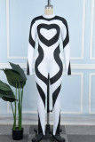 Black Sweet Print Patchwork Zipper Half A Turtleneck Skinny Jumpsuits