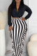 Black Casual Color Block Tassel Patchwork Contrast V Neck Long Sleeve Two Pieces