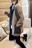 Light Gray Casual Color Block Patchwork Pocket Buttons Cardigan Collar Outerwear