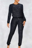 Colour Sexy Sequins Patchwork O Neck Long Sleeve Two Pieces