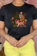 Black Casual Daily Print Patchwork O Neck T-Shirts