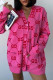 Rose Red Elegant Letter Patchwork V Neck Tops
