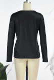 Black Casual Street Print Letter O Neck Tops