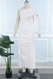 White Street Solid Hollowed Out Patchwork High Opening O Neck Long Dress Dresses