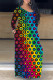 Multicolor Casual Print Basic V Neck Long Sleeve Dresses