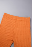 Orange Elegant Solid Patchwork Slit Regular High Waist Pencil Solid Color Bottoms