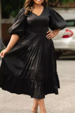 Black Elegant Solid Patchwork O Neck Long Dress Dresses