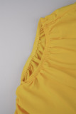 Yellow Street Solid Hollowed Out Patchwork High Opening O Neck Long Dress Dresses