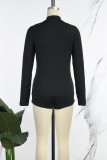 Black Casual Letter Print Turtleneck Long Sleeve Two Pieces