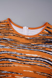 Orange Casual Print Basic O Neck Skinny Rompers