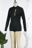 Black Casual Letter Print Turtleneck Long Sleeve Two Pieces