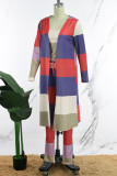 Multicolor Casual Striped Patchwork Cardigan Vests Pants Long Sleeve Three Piece Set