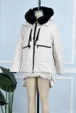 Cream White Casual Solid Patchwork Hooded Collar Outerwear