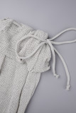 Grey Sexy Casual Solid Ripped Hollowed Out Turtleneck Long Sleeve Three Piece Set
