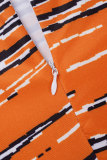 Orange Casual Print Basic O Neck Skinny Rompers