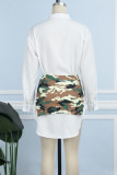 Yellow Grey Casual Camouflage Print Patchwork Shirt Collar Long Sleeve Two Pieces