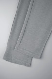 Grey Casual Solid Basic Hooded Collar Long Sleeve Two Pieces