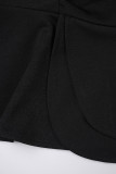 Black Casual Solid Flounce V Neck Long Sleeve Two Pieces