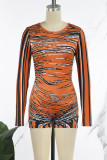 Orange Casual Print Basic O Neck Skinny Rompers