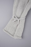 Grey Sexy Casual Solid Ripped Hollowed Out Turtleneck Long Sleeve Three Piece Set